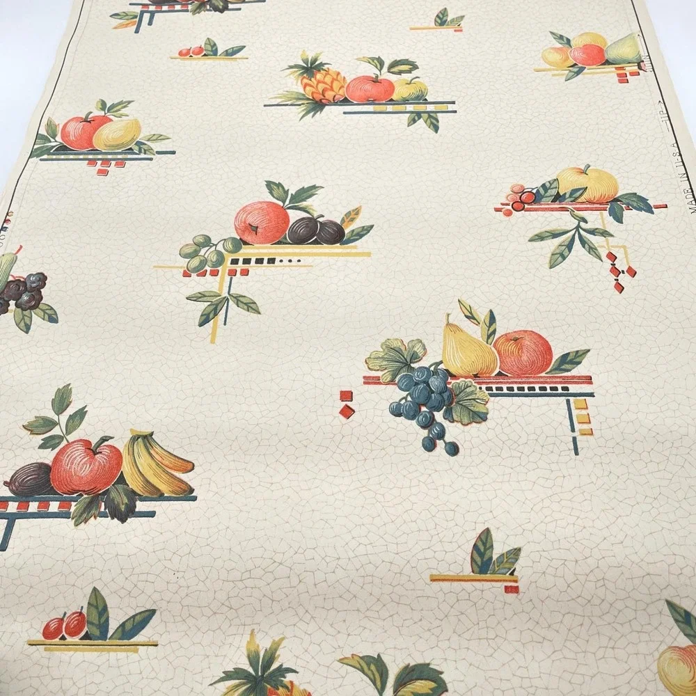 Vintage 1930s Art Deco Kitchen Wallpaper Fruit Motif 36 Yds 3 Rolls USA READ